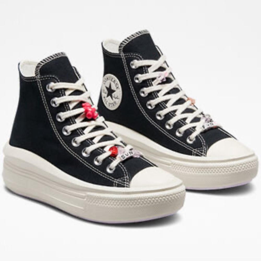 NWOT Chuck Taylor All Star Move Platform Converse DIY Beads Black and White